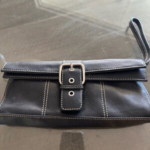Black Leather Clutch with Buckle